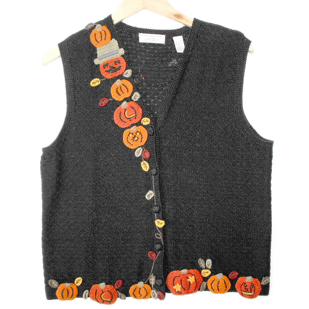 Crochet Pumpkins Tacky Ugly Halloween Sweater Vest The Ugly Sweater Shop