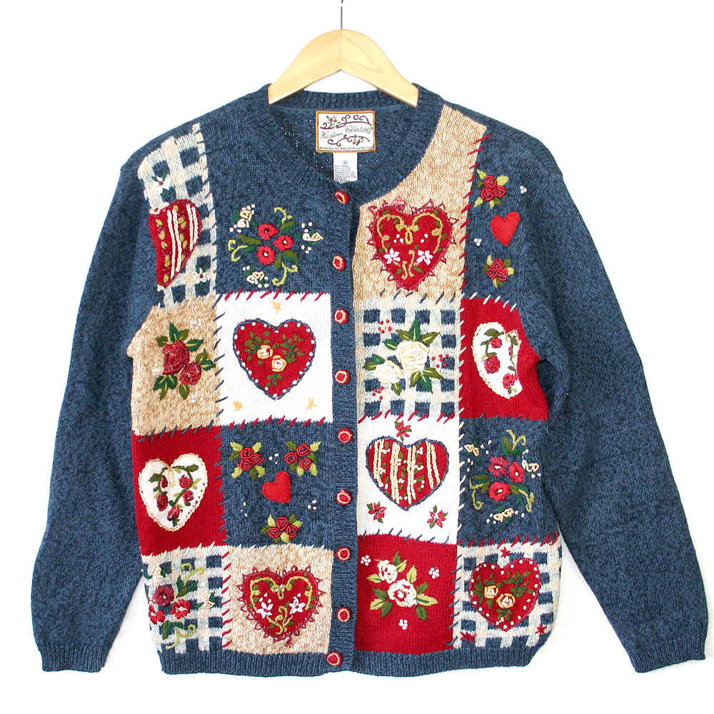 Hearts and Roses Patchwork Ugly Valentines Sweater - The Ugly Sweater Shop