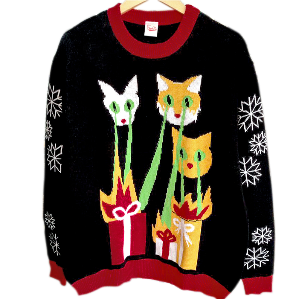 Laser Cats Tacky Ugly Christmas Sweater  The Ugly Sweater Shop