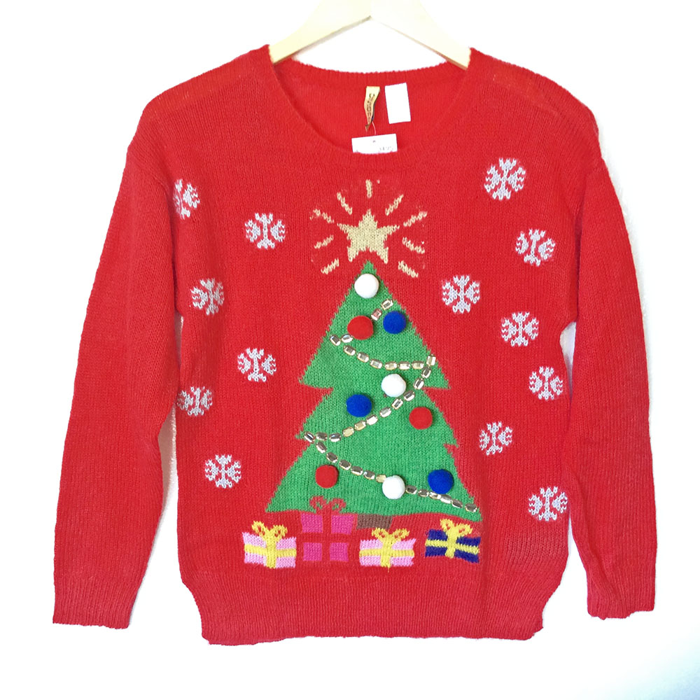 Hamp;M Christmas Tree Red Tacky Ugly Sweater  The Ugly Sweater Shop