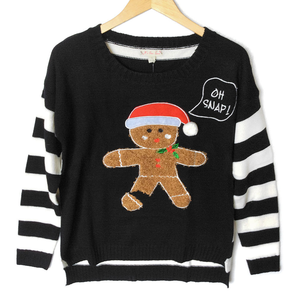 Oh Snap Fuzzy Gingerbread Man Tacky Ugly Christmas Sweater The Ugly