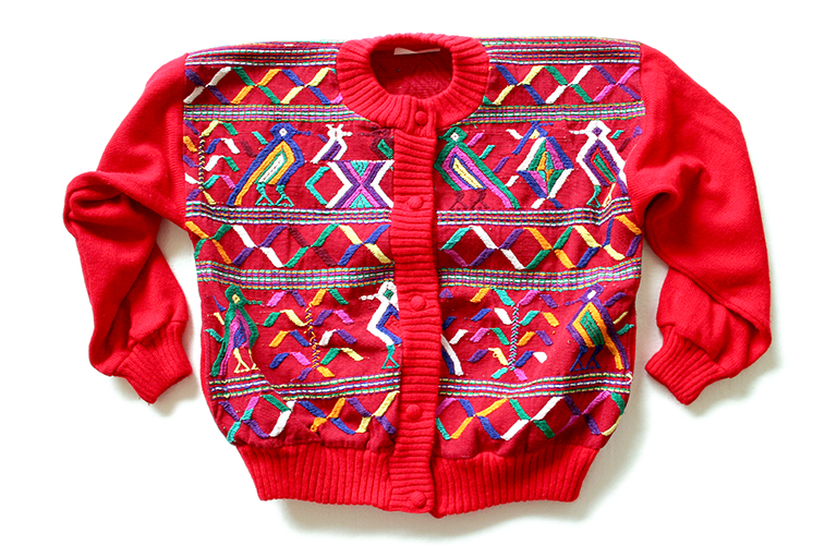 Red Guatemalan Embroidered Corduroy Ugly Sweater Jacket Women's Size ...