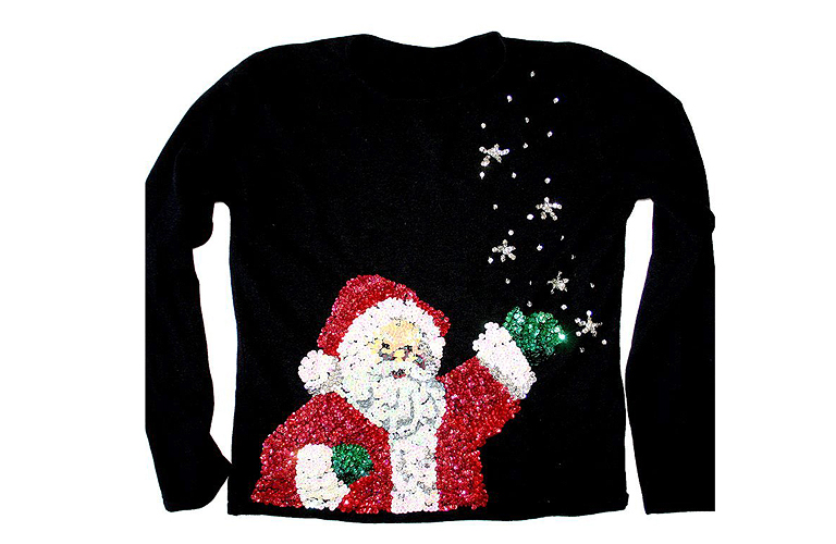 Blingy Sequin Santa Tacky Ugly Christmas Sweater Women's Size Small (S ...