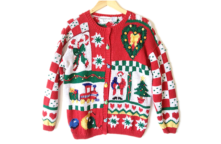 Vintage 90s Chunky Hand Knit Tacky Ugly Christmas Sweater Women's Size ...