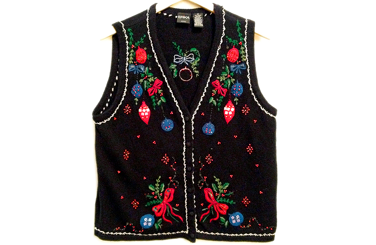 Beaded Ornaments Tacky Ugly Christmas Sweater Vest Women's Plus Size 1X ...