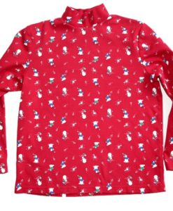 Red Snowmen Snowball Fight Mock Turtleneck to Wear Under Tacky Ugly Christmas Sweater Vest Women's L