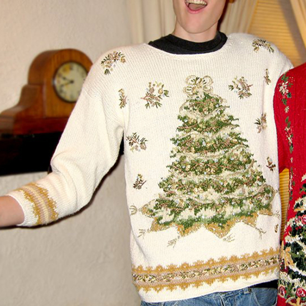 Big White Christmas Tree Tacky Ugly Christmas Sweater - The Ugly ...