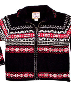 Black & Red Nordic Pattern Zip Front Ugly Ski Sweater:Cardigan Women's Size Medium (M)