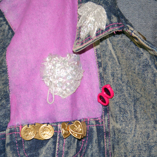 Blingy Flamingo Pink Cadillac DIY Dallas Tacky Ugly Denim Jacket Women's Size Small (S)