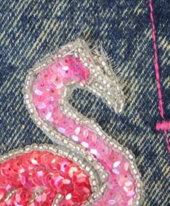 Blingy Flamingo Pink Cadillac DIY Dallas Tacky Ugly Denim Jacket Women's Size Small (S)
