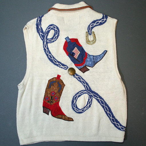 "Boot Scootin' Boogie" Tacky Ugly Cowboy Boot Western Sweater Vest Women's Size Large (L)