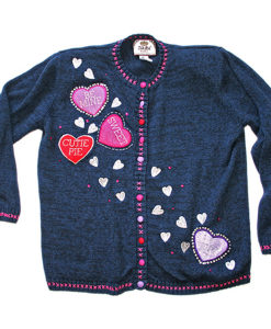 Candy Heart Valentine's Day Tacky Ugly Sweater Cardigan Women's Size XL:1X (14:16)