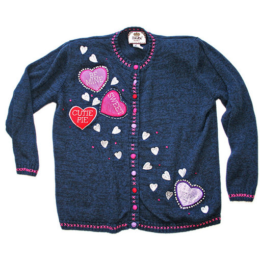 Candy Heart Valentine's Day Tacky Ugly Sweater Cardigan Women's Size XL:1X (14:16)
