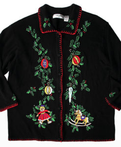 Christmas Toys Beaded Embroidered Ugly Cardigan Sweater Women's Size Medium (M)