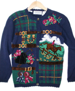 Equestrian Horse Racing Jumping Riding Tacky Ugly Sweater : Cardigan Women's Size Medium (M)