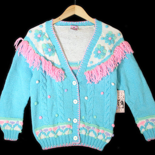 Flowers, Fringe and Balls Tacky Ugly Sweater Girl's Size Medium (10-12)