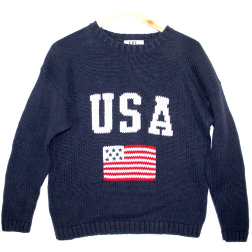 Fourth of July Independence Day Patriotic USA Flag Tacky Ugly Sweater Men's Size Medium (M)
