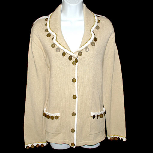 "Gold Fortune" Storybook Knits Tacky Ugly Coin Sweater:Cardigan Women's Size Small (S) Brand New!