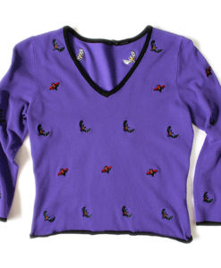 "Gone Batty" Purple Bat : Halloween Tacky Ugly Sweater Women's Size Small (S) 1