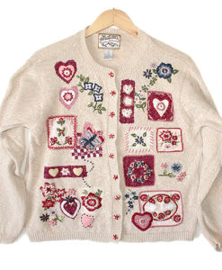 Hearts Doves and Butterfly Tacky Ugly Valentines Sweater Women's Size Large (L)