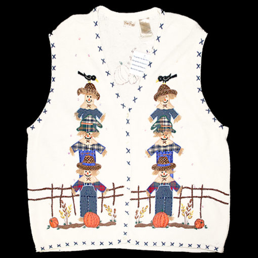 "If I Only Had A Brain" Fall Scarecrow Tacky Ugly Sweater Vest Women's Plus Size 26W:28W