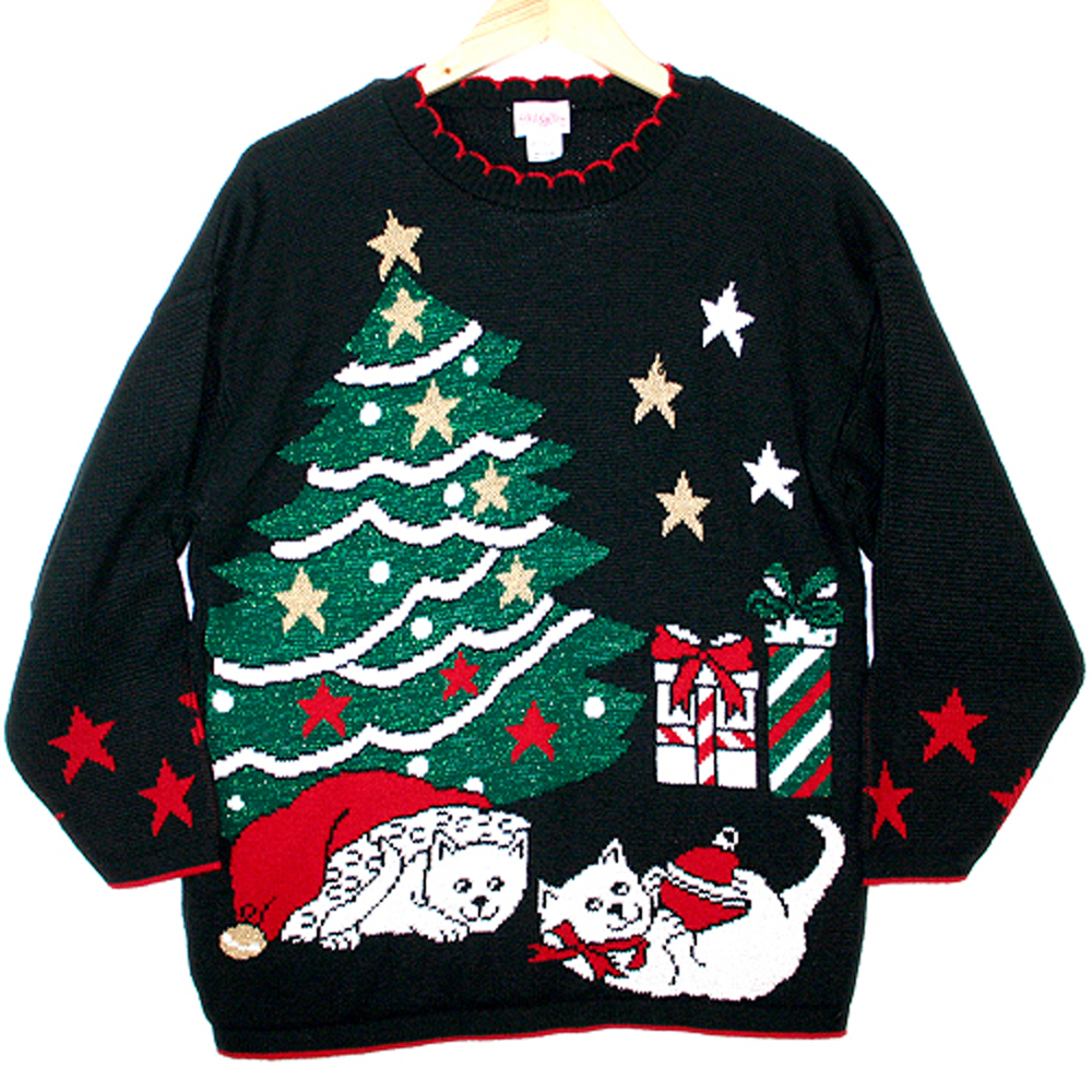 Ugly Christmas Sweater Vintage Kitten Cat Kitty Tacky Holiday -   Hong  Kong