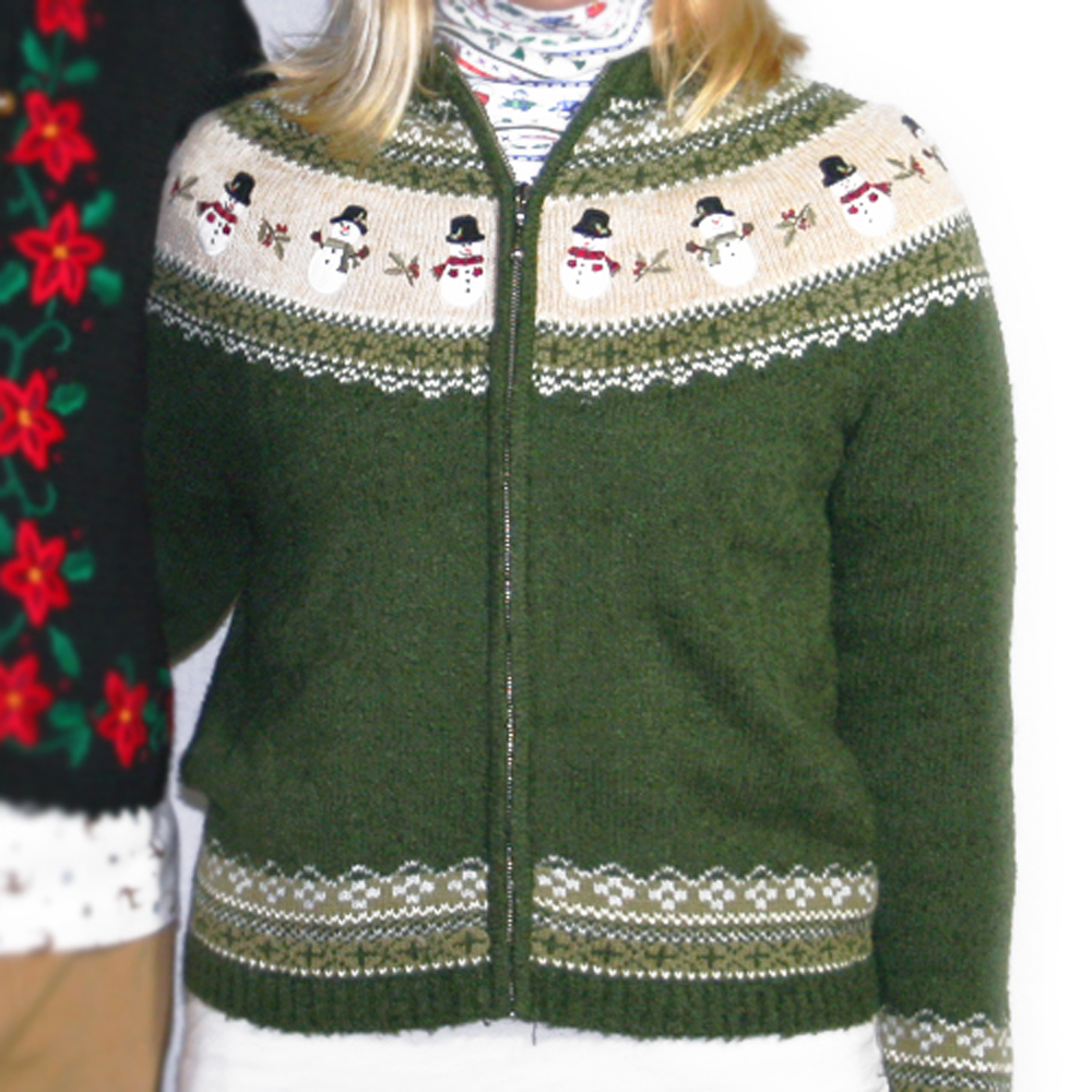 Nordic Snowman Olive Green Cardigan Tacky Ugly Christmas Sweater ...