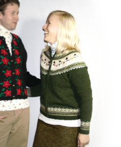 Nordic Snowman Olive Green Cardigan Tacky Ugly Christmas Sweater Women's Size Small (S)
