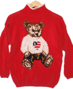 Oversized Teddy Bear Ugly Valentine's Independence Day Sweater Women's Size Small:Medium (S:M)