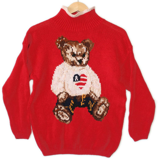 Oversized Teddy Bear Ugly Valentine's Independence Day Sweater Women's Size Small:Medium (S:M)