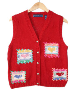 Patchwork Hearts Valentines Day Tacky Ugly Sweater Vest Women's Size Large (L)
