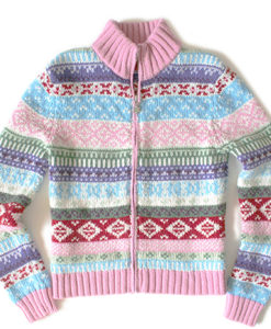 Pink Zip Front Nordic Ugly Ski Sweater Girl's Size Medium (M)