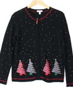 Plaid Ribbon Christmas Trees Tacky Ugly Sweater : Cardigan Women's Size Large (L)