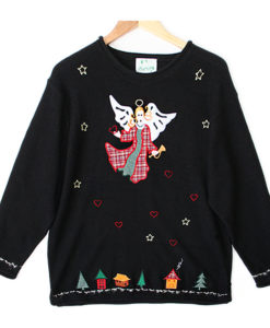 Quacker Factory Angel in Plaid Tacky Ugly Christmas Sweater Women's Plus Size 1X:2X
