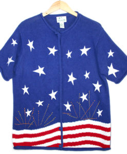 Quacker Factory Quacker Factory 4th of July RED Cardigan Sweater Sz 1X Stars Stripes USA Flag 