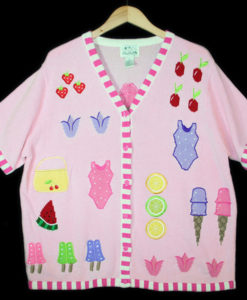 Quacker Factory Summer Ice Cream Popsicles Tacky Ugly Holiday Sweater Women's Plus Size 1X (XL)