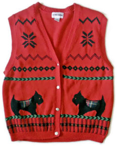 Scottie Dog Tacky Ugly Christmas Sweater Vest Women's Size Petite Medium (PM)