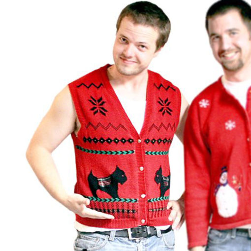 Scottie Dog Tacky Ugly Christmas Sweater Vest Women's Size Petite Medium (PM)