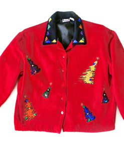 Scribble Christmas Trees Tacky Ugly Wool Jacket Women's Size Large (L)