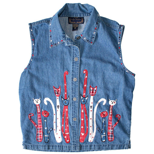 Skinny Patriotic Kitties Ugly Denim Independence-July 4 Holiday Cat Shirt Women's Size Large (L)
