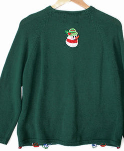 Snowmen Blobs Tacky Ugly Christmas Sweater : Cardigan Women's Size Medium (M)