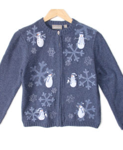 Snowmen & Snowflakes Tacky Ugly Christmas Sweater : Cardigan Women's Petite Size Medium (PM)