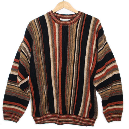 Soft Cozy Brown Stripe Cosby Style Tacky Ugly Sweater Men's Size Medium (M)