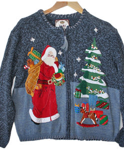 Stoned Santa Tacky Ugly Christmas Sweater : Cardigan Women's Size Large (L)