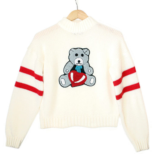 Teddy Bear With Heart Vintage 80s Tacky Ugly Sweater Women's Size Medium (M)