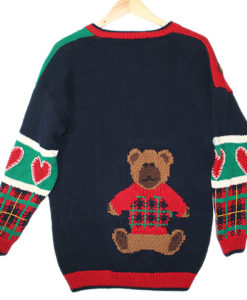 Teddy Bears and Hearts Vintage 90s Chunky Tacky Valentines Ugly Sweater Women's Size Large:XL (L:XL) 2