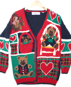 Teddy Bears and Hearts Vintage 90s Chunky Tacky Valentines Ugly Sweater Women's Size Large:XL (L:XL)