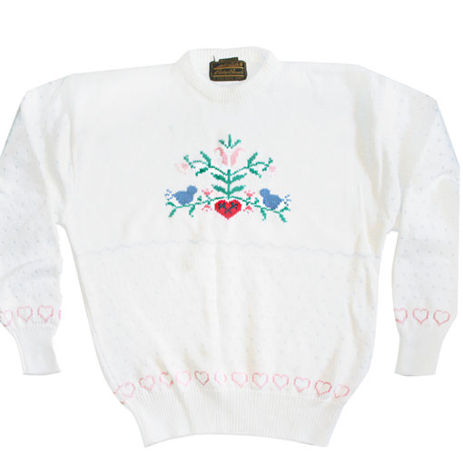 Vintage 80s Eddie Bauer Cross Stitch Bluebird Heart Tacky Ugly Sweater Women's Size Large (L) 2a