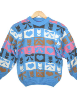 Vintage 80s Hearts and Bows Tacky Ugly Sweater Women's Size Small (S)