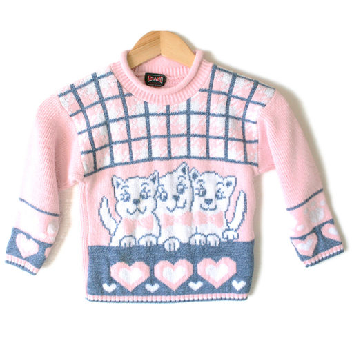 Vintage 80s Kittens Cats Hearts Tacky Ugly Sweater Girl's Size Medium (M)